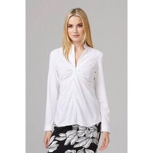 Joseph Ribkoff White Silky Satin Blouse Women’s 12 Twist Front Long Sleeve